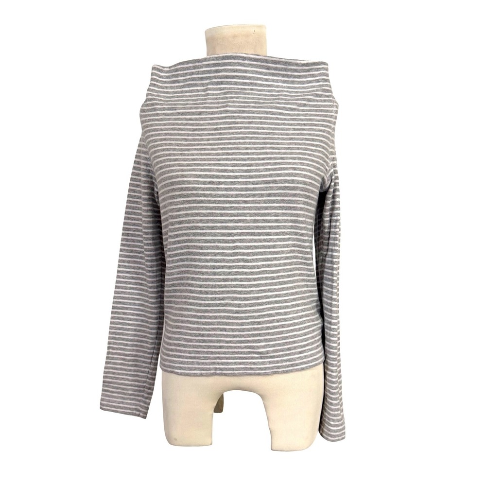 James Perse Grey White Striped Funnel Neck Cotton Top W9G3309CU Womens Size 1